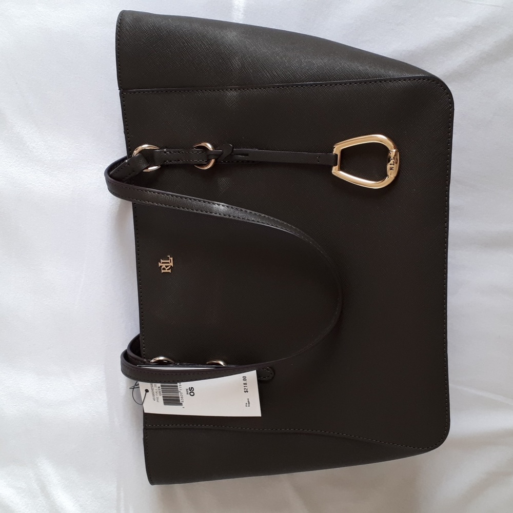 Lauren Ralph Lauren Olive Green Saffiano Leather Shoulder Tote NWT